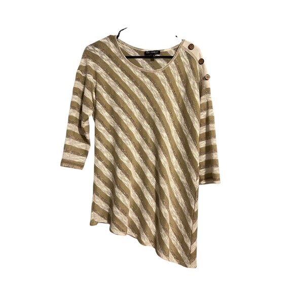 Picadilly Fashions Tan & Gold Asymmetrical Striped Top Size M - Picture 1 of 9
